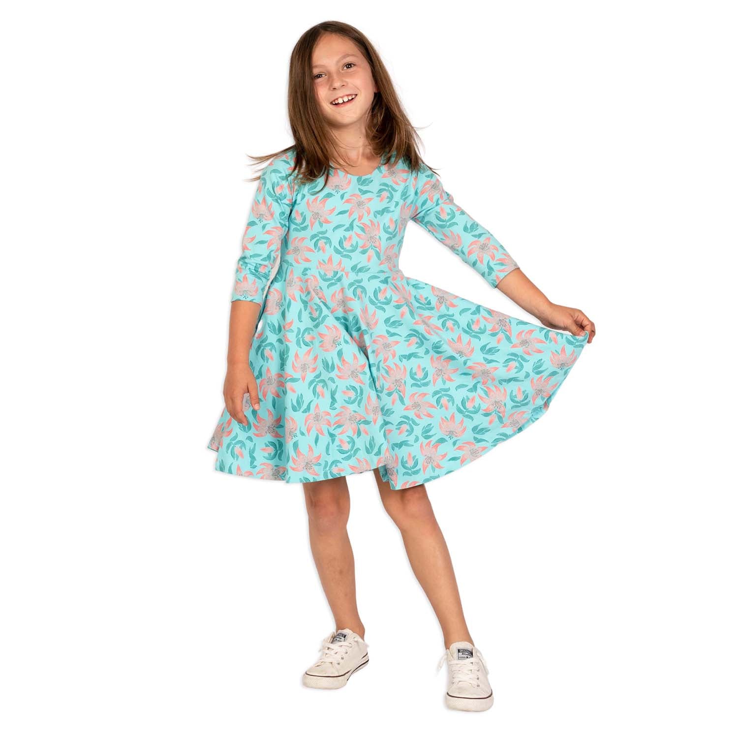 3/4 Sleeve Twirl Dress: Tiger Lily - FINAL SALE