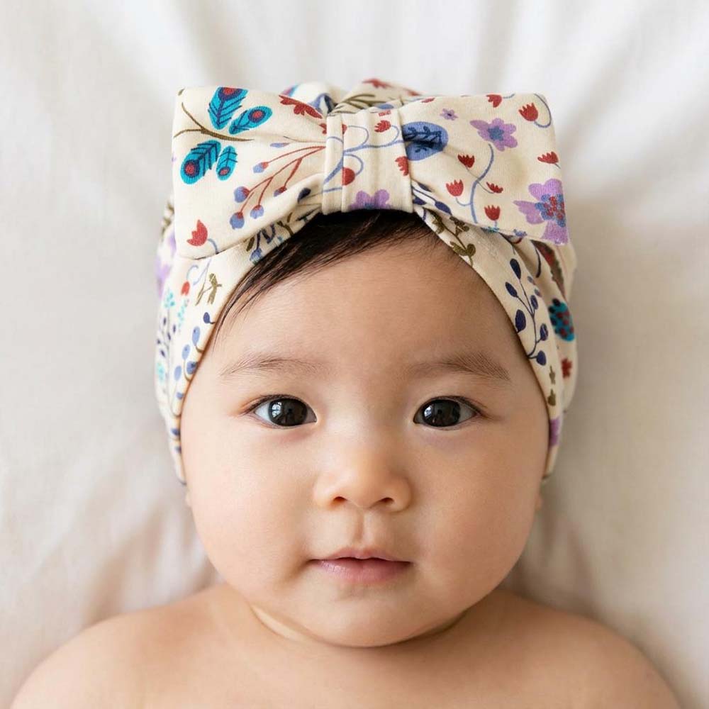 Organic Cotton Baby Bow Turban: Botanical Floral