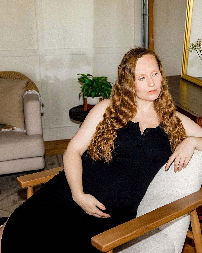 Organic Cotton Rib Knit Tank Midi Dress in Black