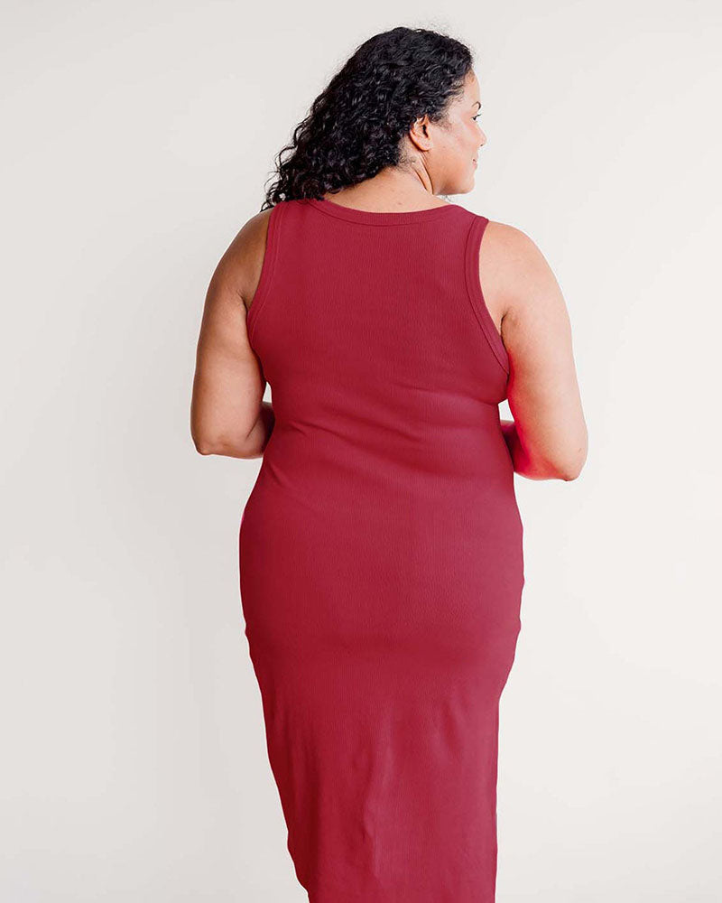 Organic Cotton Rib Knit Tank Midi Dress in Rust