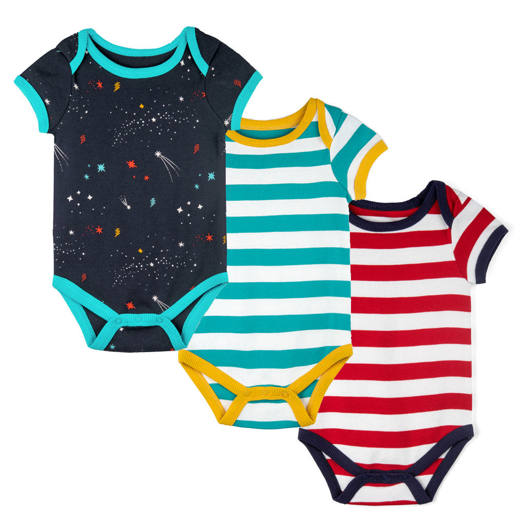 3 Pack of 100% Organic Cotton Baby Bodysuits