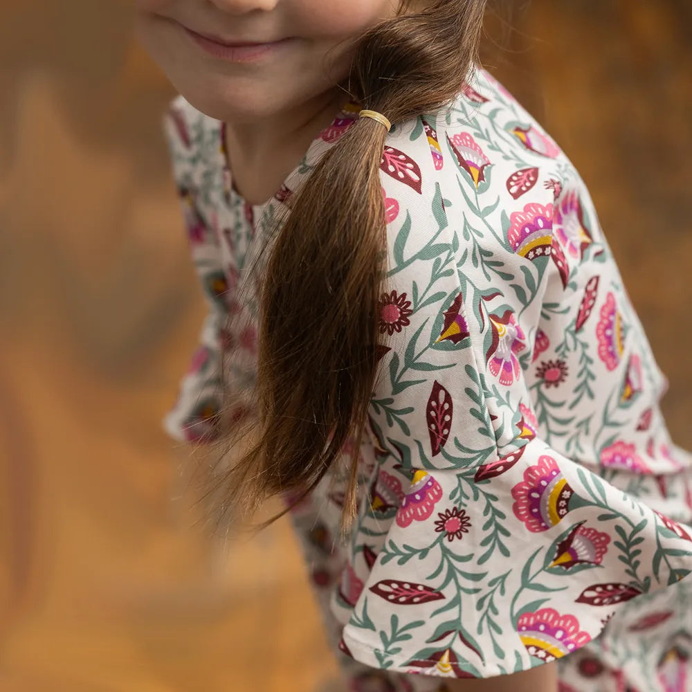 Girls Organic Cotton Cascade Dress: Folk Floral