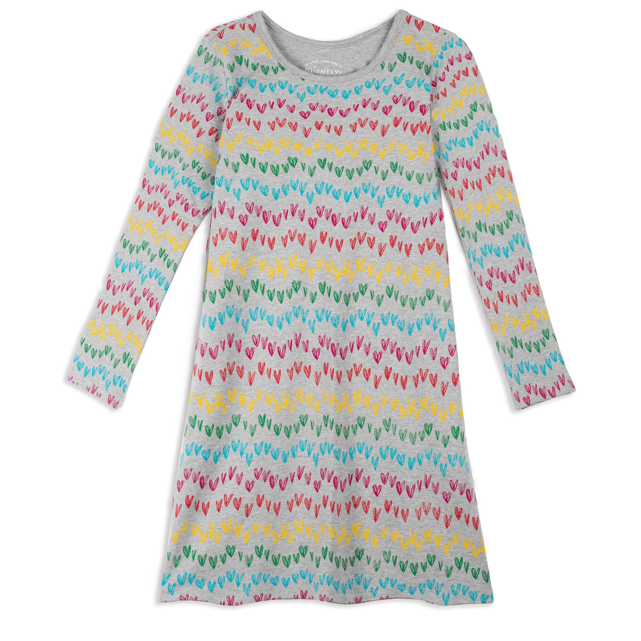 Girls Organic Cotton Long Sleeve T-Shirt Dress Rainbow Hearts / 4T Girls Organic Cotton Long Sleeve T-Shirt Dress Rainbow Hearts / 4T