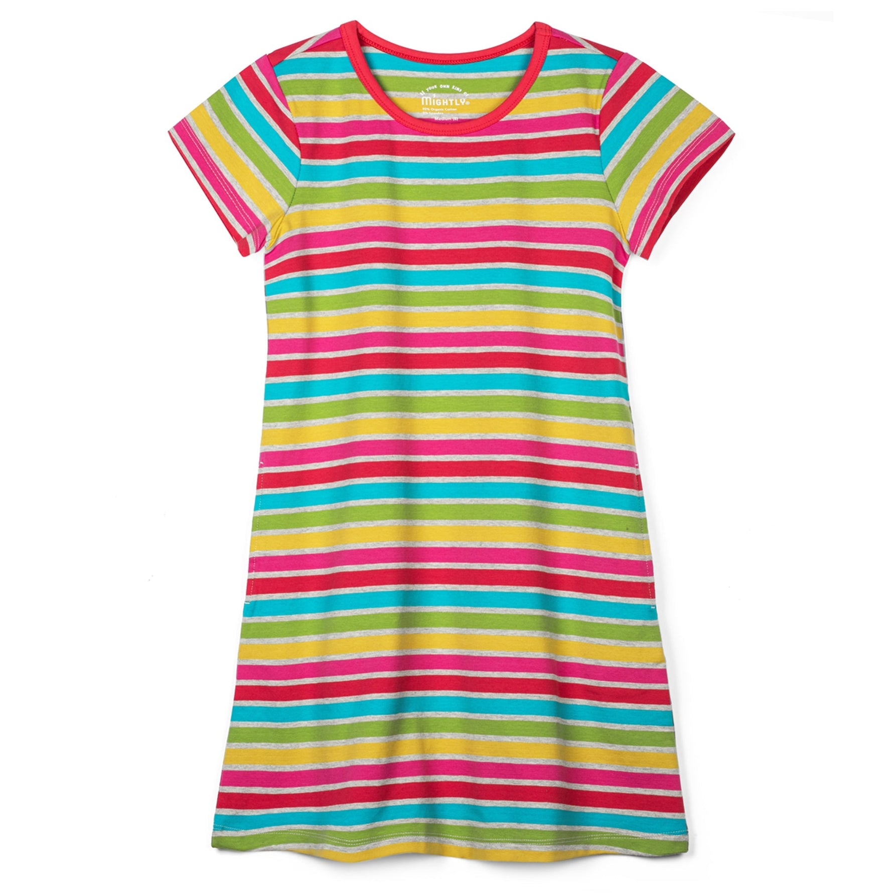 Mightly Kids Organic Cotton T-Shirt Dress Rainbow Stripe / 2T