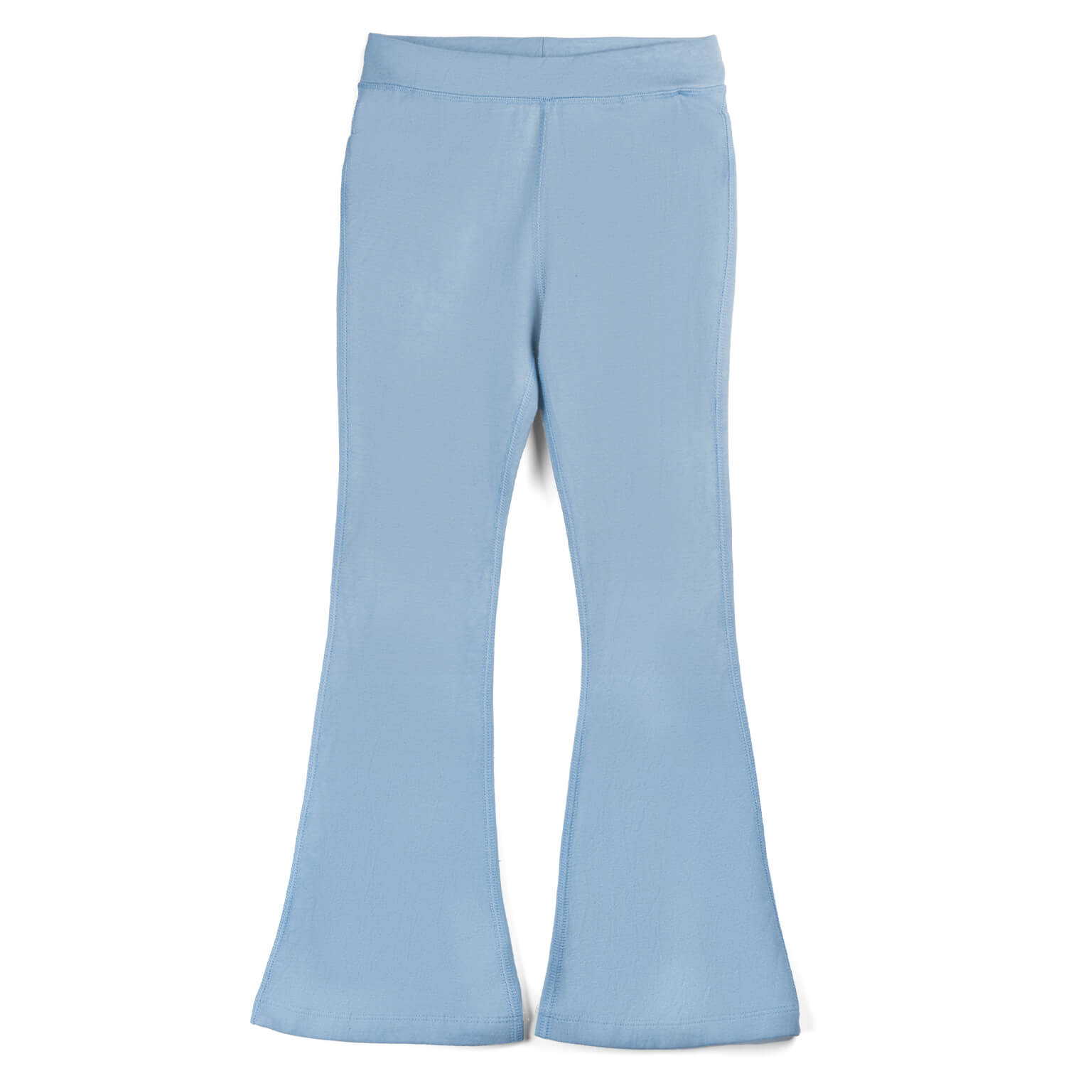 Light blue flared yoga pants on a white background