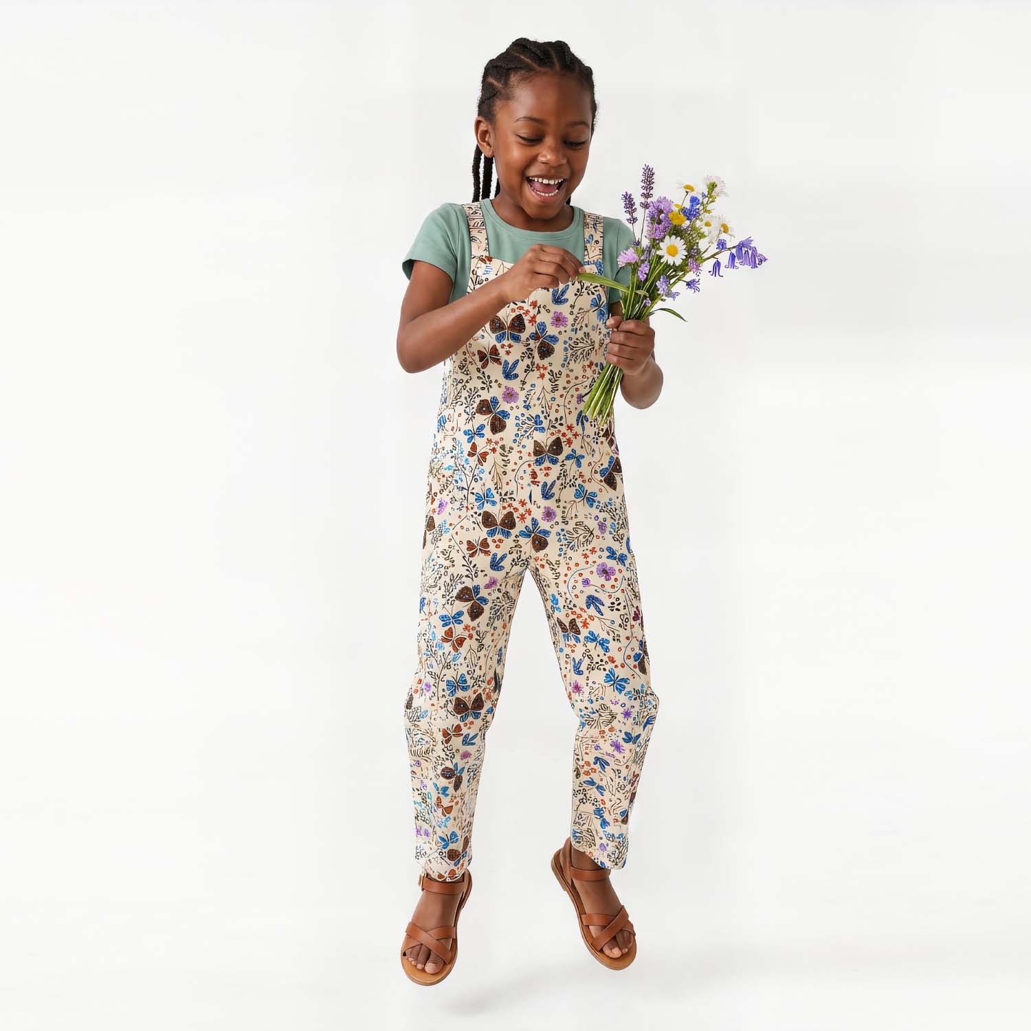 Organic Cotton Stretch Kids Jumpsuit: Botanical Floral