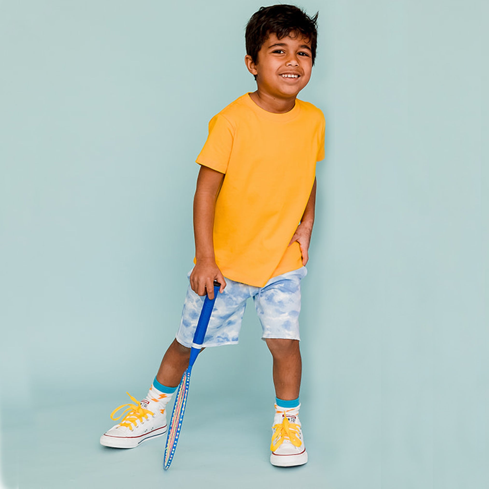 Kids Shorts: Organic Cotton Cloud Print Drawstring Shorts: FINAL SALE
