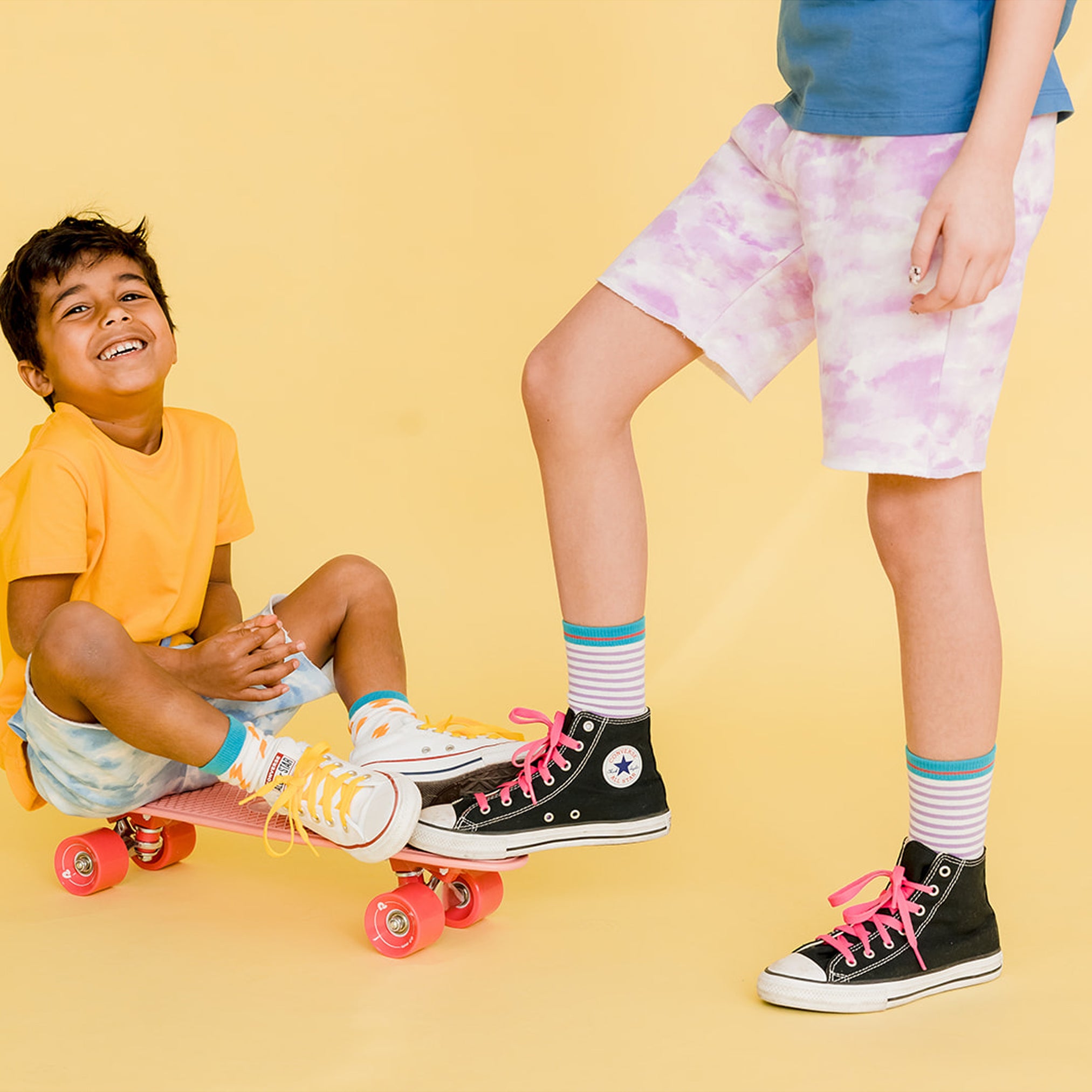 Kids Shorts: Organic Cotton Cloud Print Drawstring Shorts: FINAL SALE