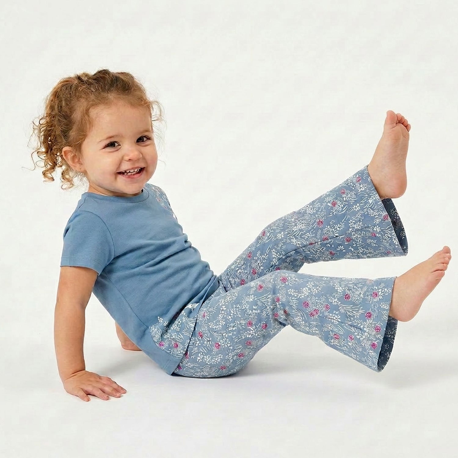 Kids Leggings: Organic Cotton Flared Yoga Pants: Cherry Blossom