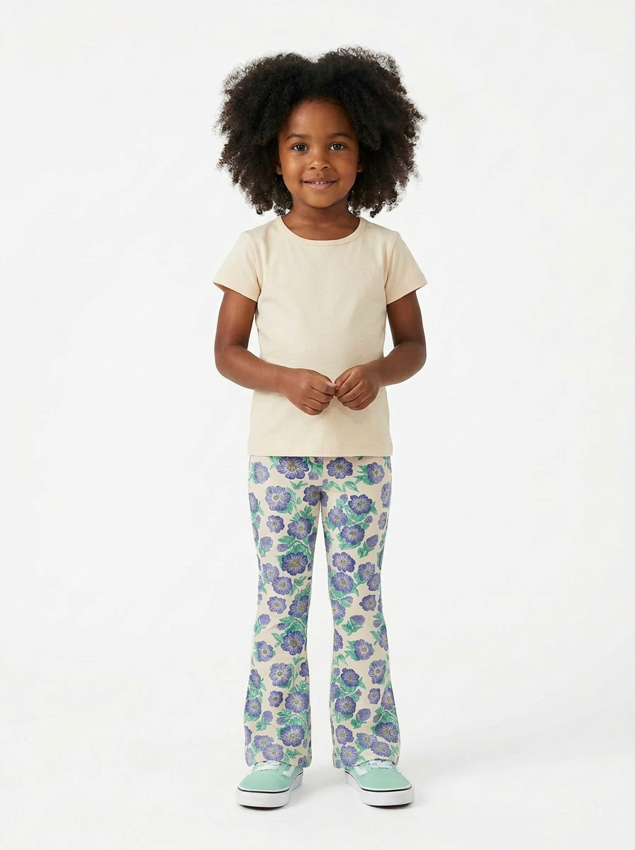 Kids Leggings: Organic Cotton Flared Yoga Pants: Purple Poppies