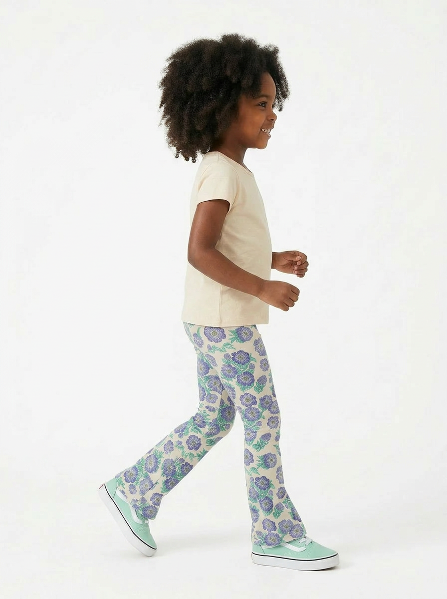 Kids Leggings: Organic Cotton Flared Yoga Pants: Purple Poppies