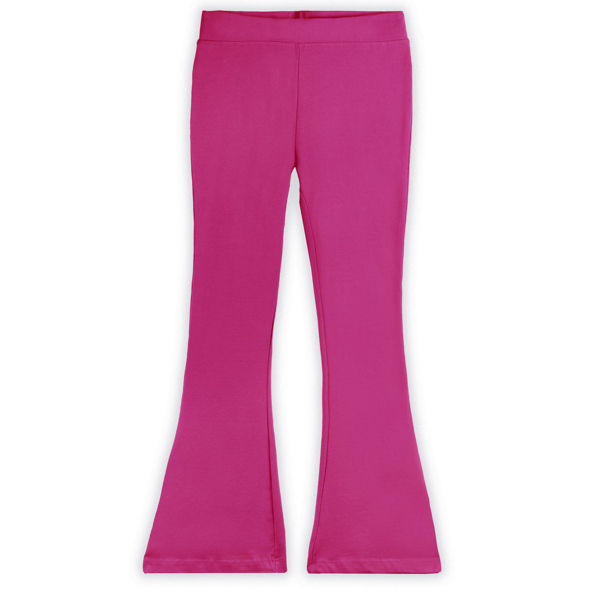 Pink flared yoga pants on a white background