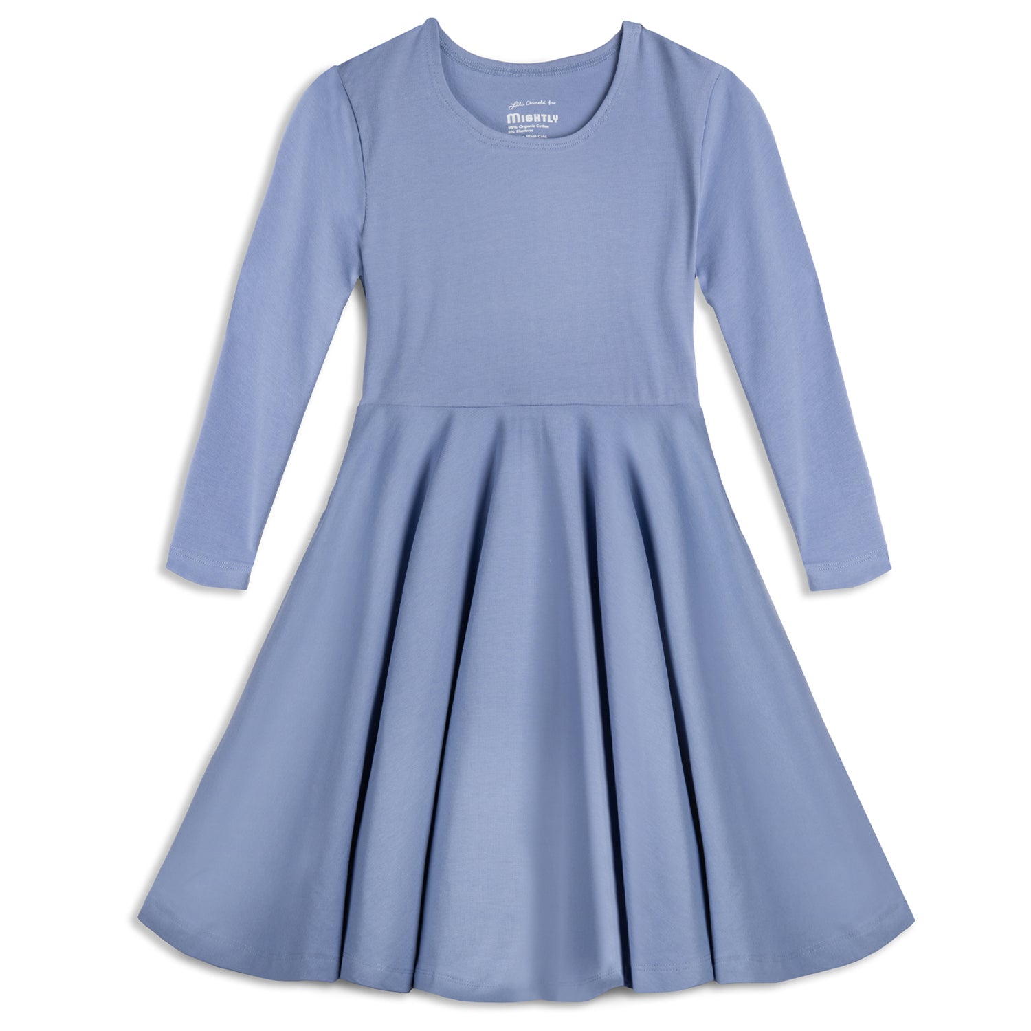 Mightly Girls Fair Trade Organic Cotton Solid 3/4 Sleeve Twirl Dress - Periwinkle Mightly Girls Fair Trade Organic Cotton Solid 3/4 Sleeve Twirl Dress - Periwinkle