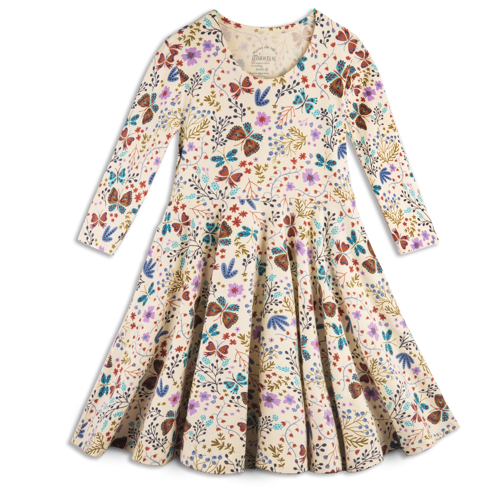 Kids Organic Cotton 3/4 Sleeve Twirl Dress: Botanical Floral