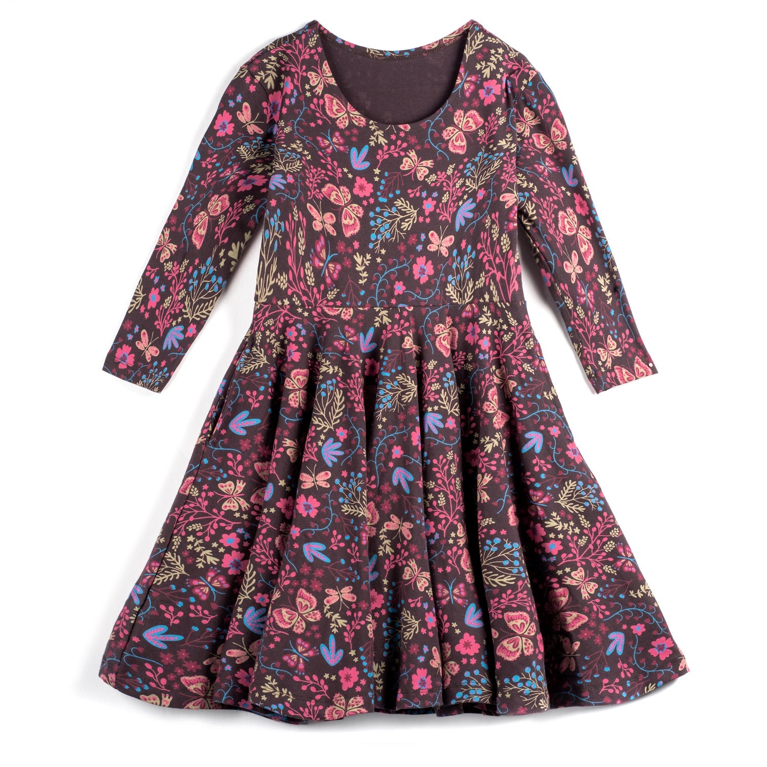 Kids Organic Cotton 3/4 Sleeve Twirl Dress: Flower Child