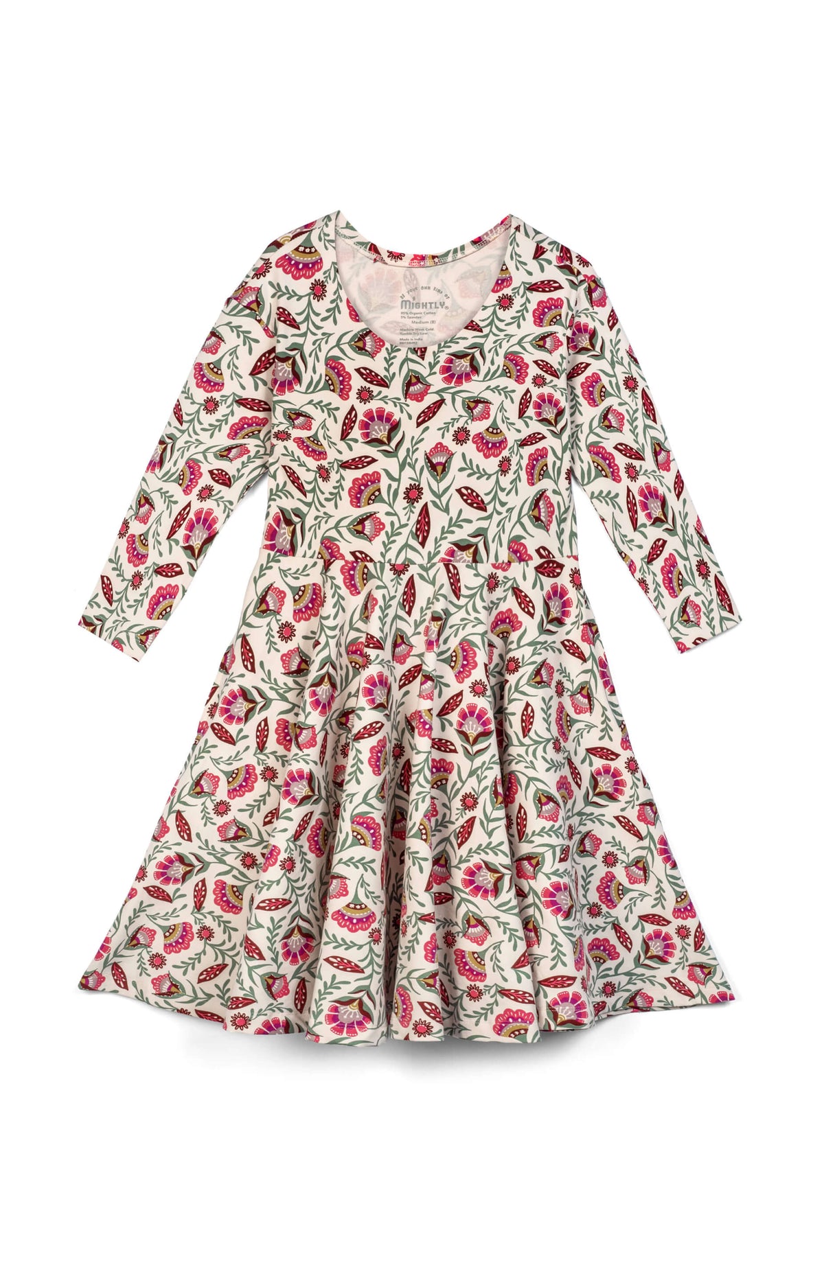 Kids Organic Cotton 3/4 Sleeve Twirl Dress: Folk Floral