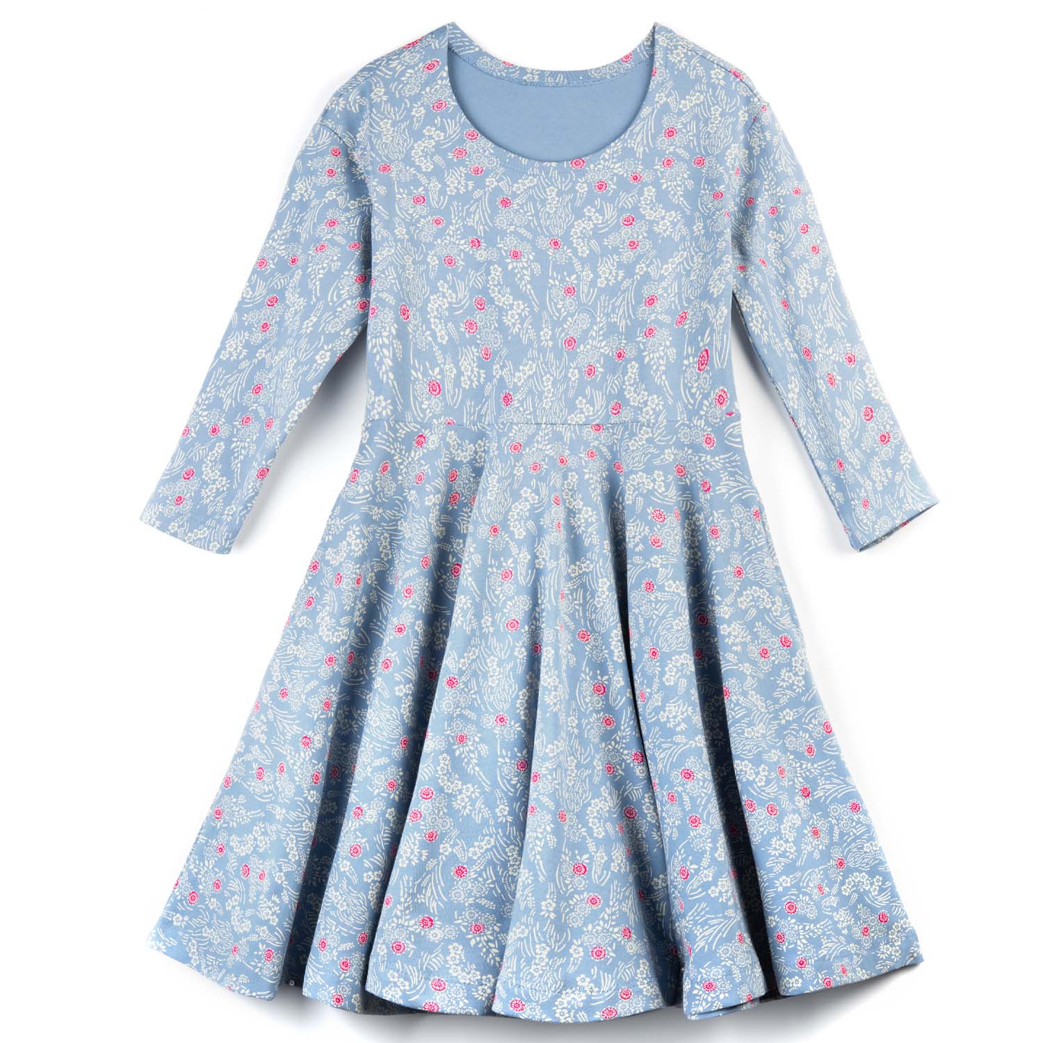 Kids Organic Cotton 3/4 Sleeve Twirl Dress: Cherry Blossom