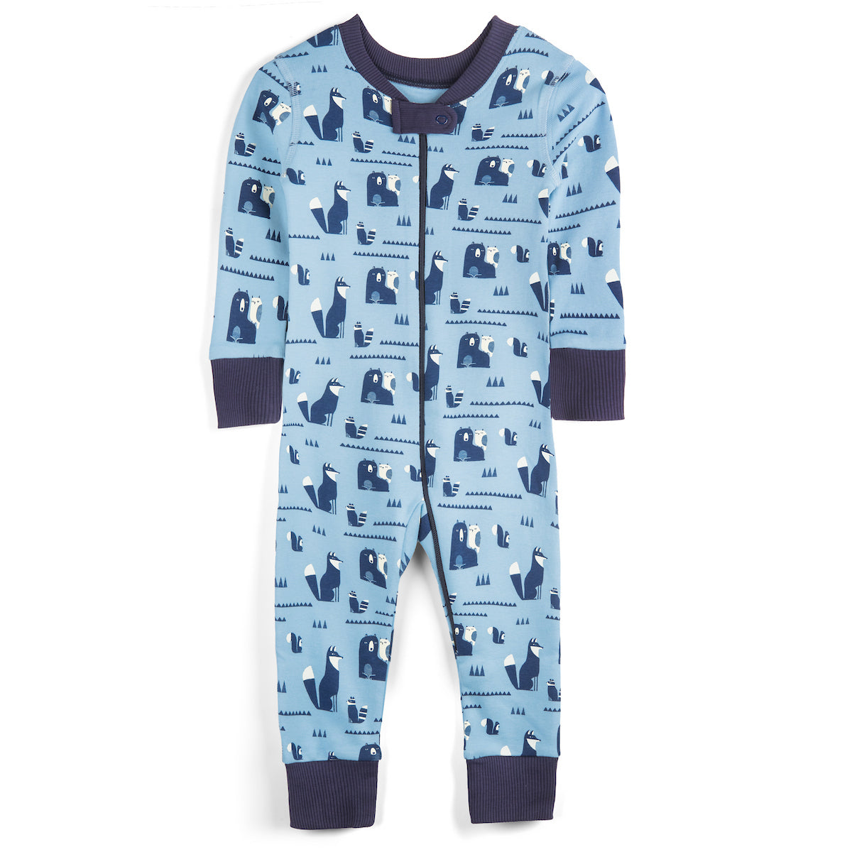 Children's blue pajama with animal pattern on a white background