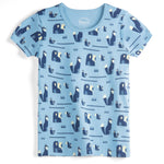 Blue t-shirt with bear pattern on a white background