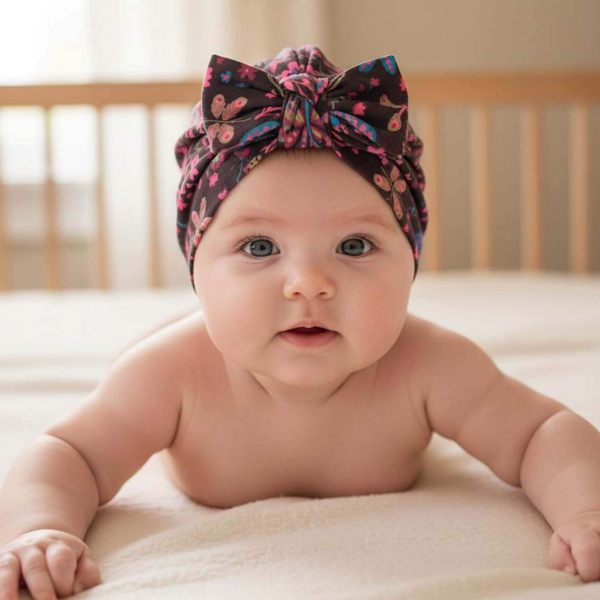 Organic Cotton Baby Bow Turban: Flower Child