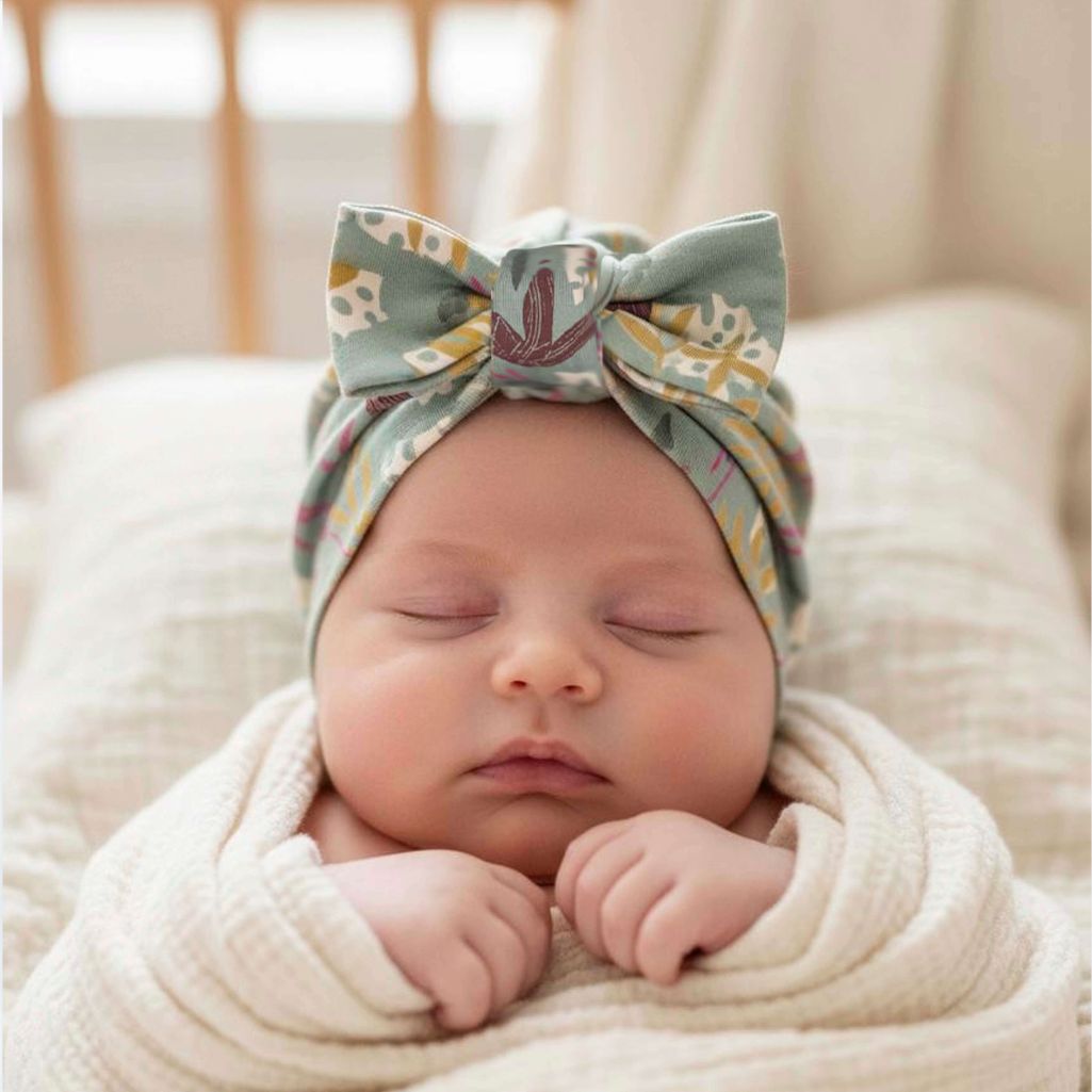 Organic Cotton Baby Bow Turban: Whimsy