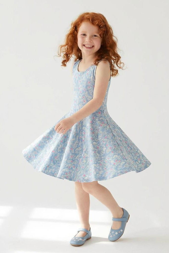 Girls Organic Cotton Sleeveless Twirl Dress: Cherry Blossom