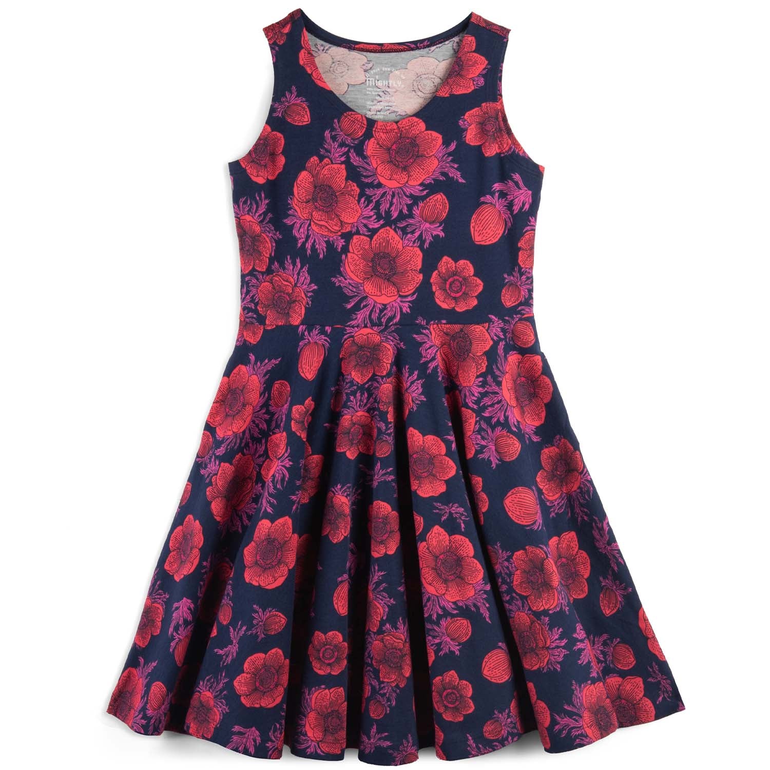 Kids Organic Cotton Sleeveless Twirl Dress - Navy Poppy