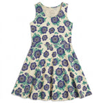Floral dress with purple flowers on a white background
