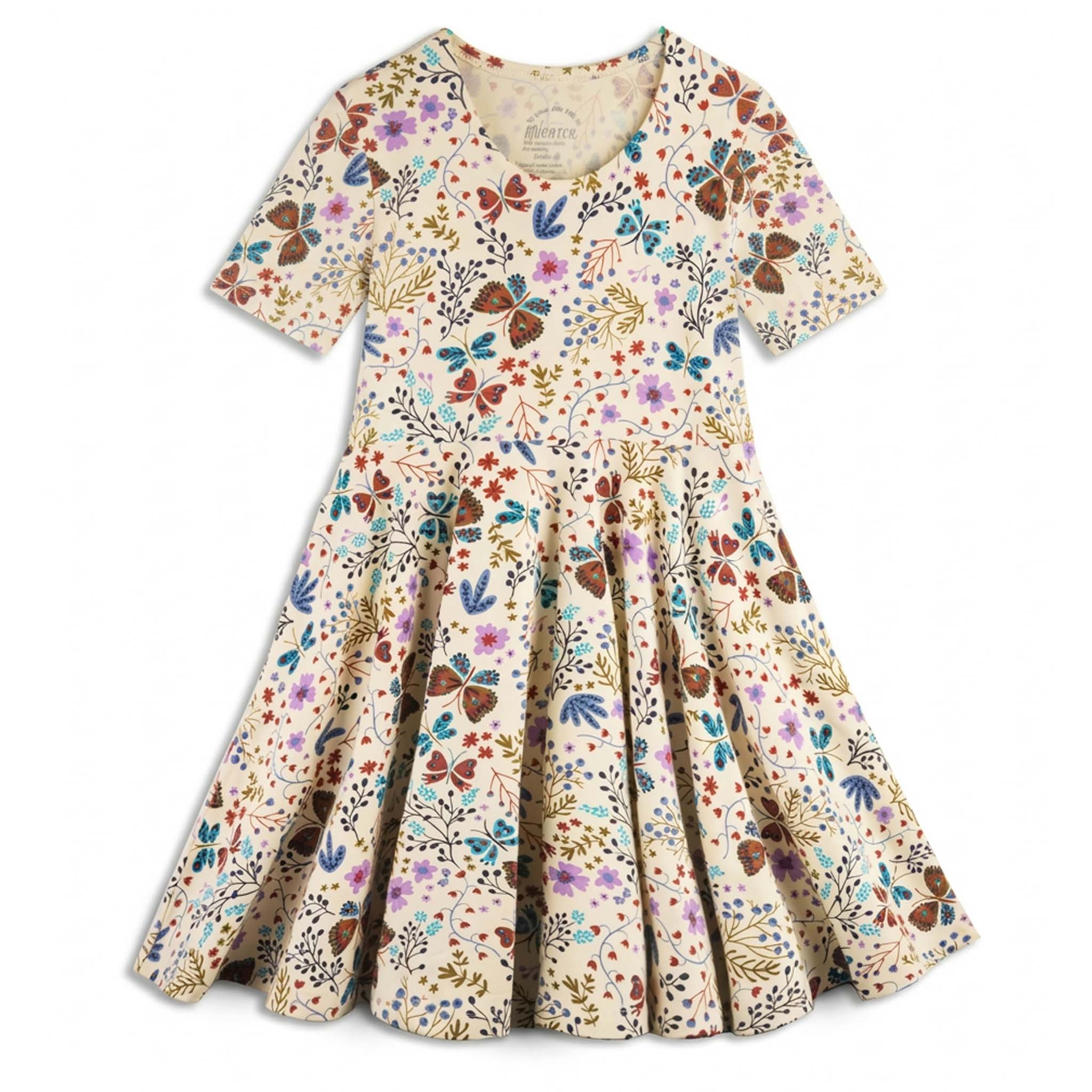 Girls Organic Cotton Short Sleeve Twirl Dress: Botanical Floral