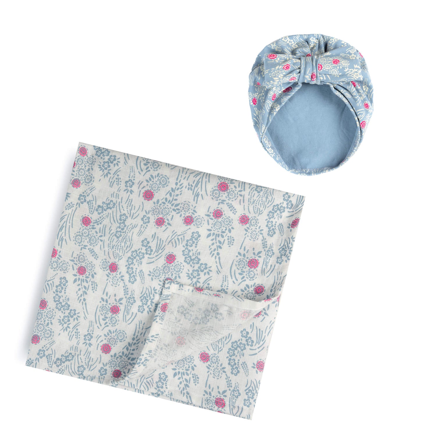 Organic Cotton Baby Hat and Blanket Gift Set: Cherry Blossom