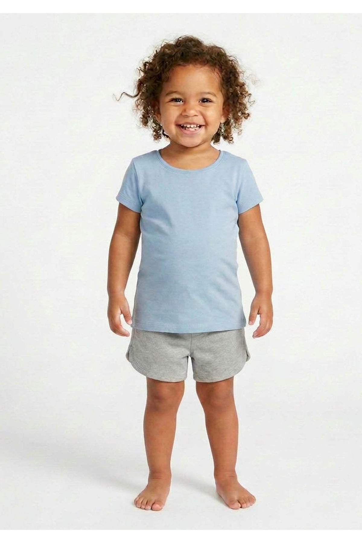 Organic Cotton Kids Rib Knit Short Sleeve 2-pack: Ivory & Chambray Combo