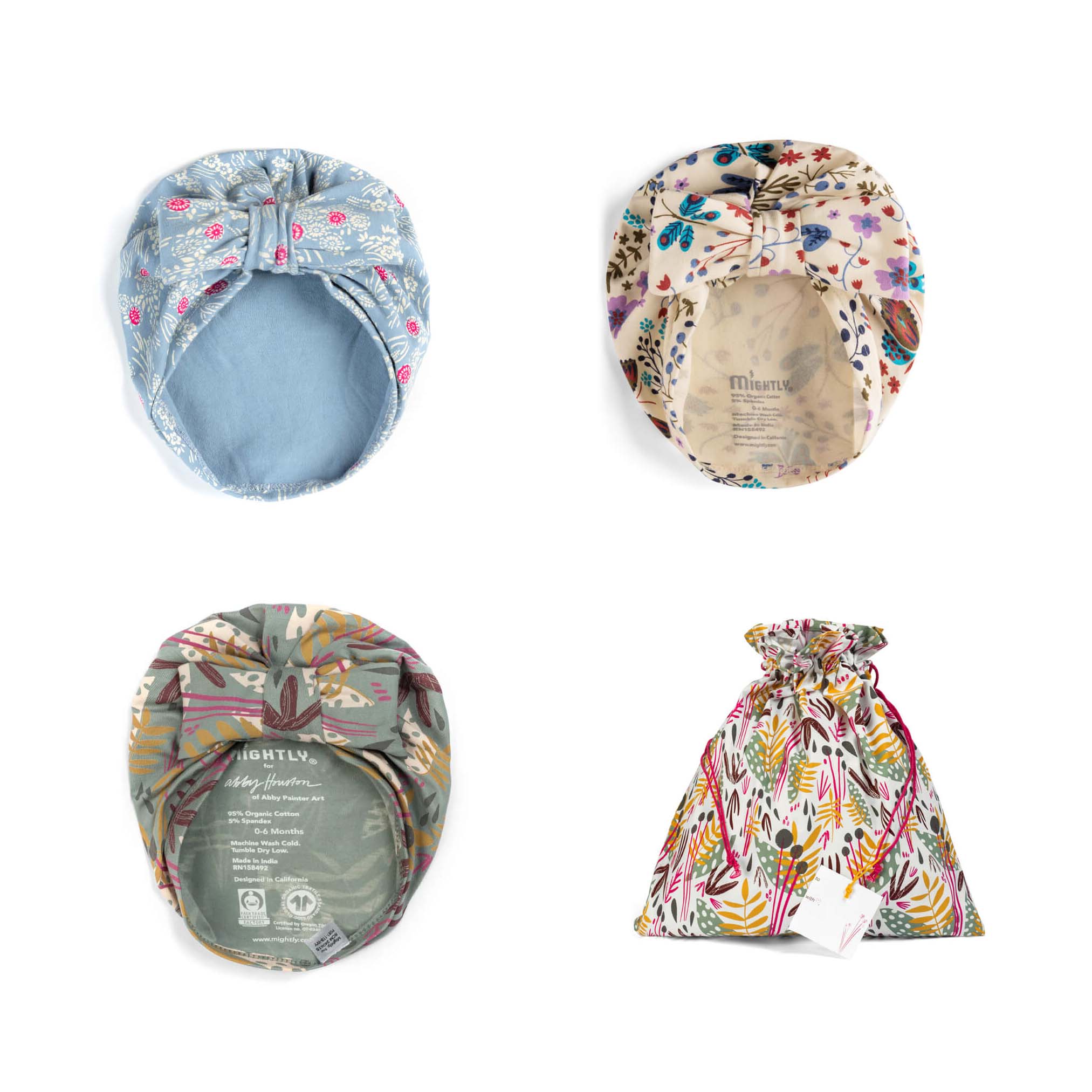 Baby Hat 3 Pack Gift Set with Reusable Fabric Gift Bag