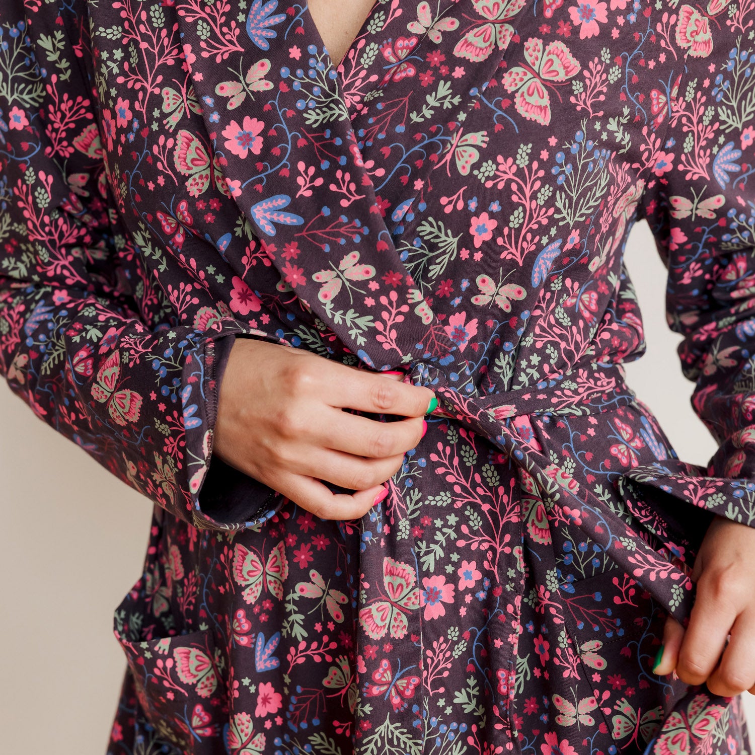 Organic Cotton Women’s Lounge Robe in Flower Child