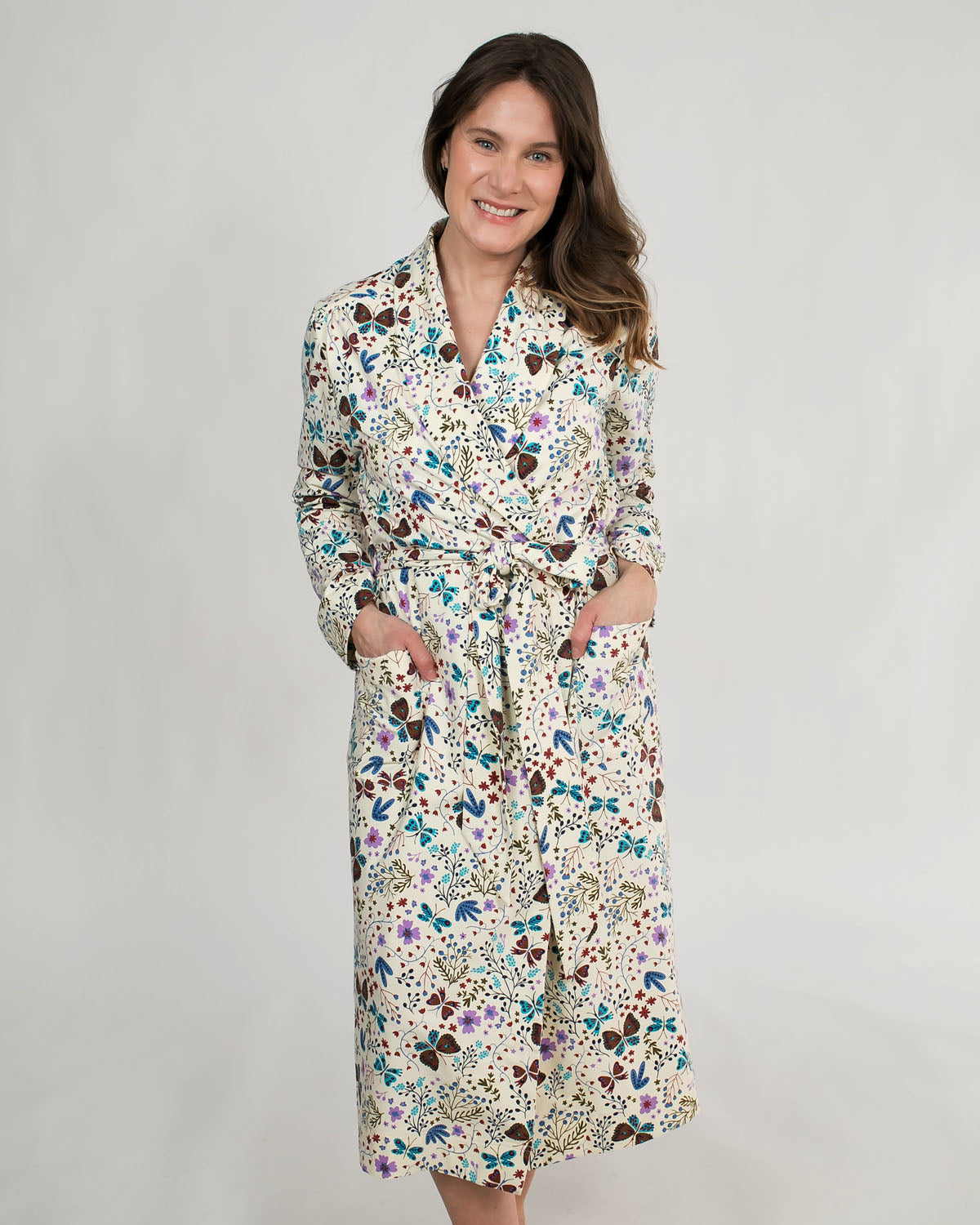 Organic Cotton Women’s Lounge Robe in Botanical Floral