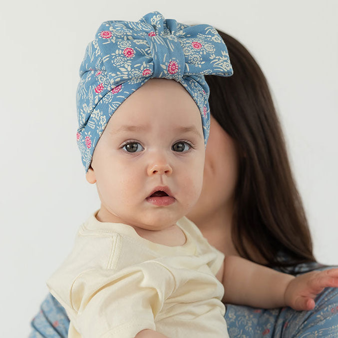 Organic Cotton Baby Bow Turban: Cherry Blossom