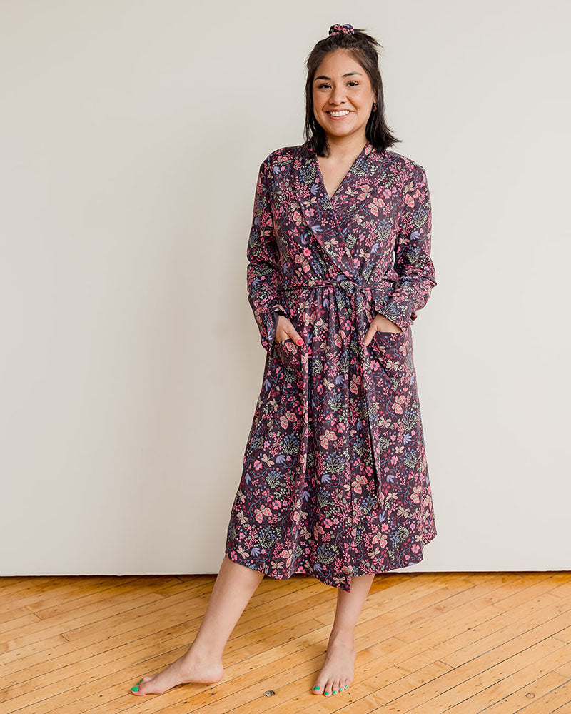 Organic Cotton Women’s Lounge Robe in Flower Child