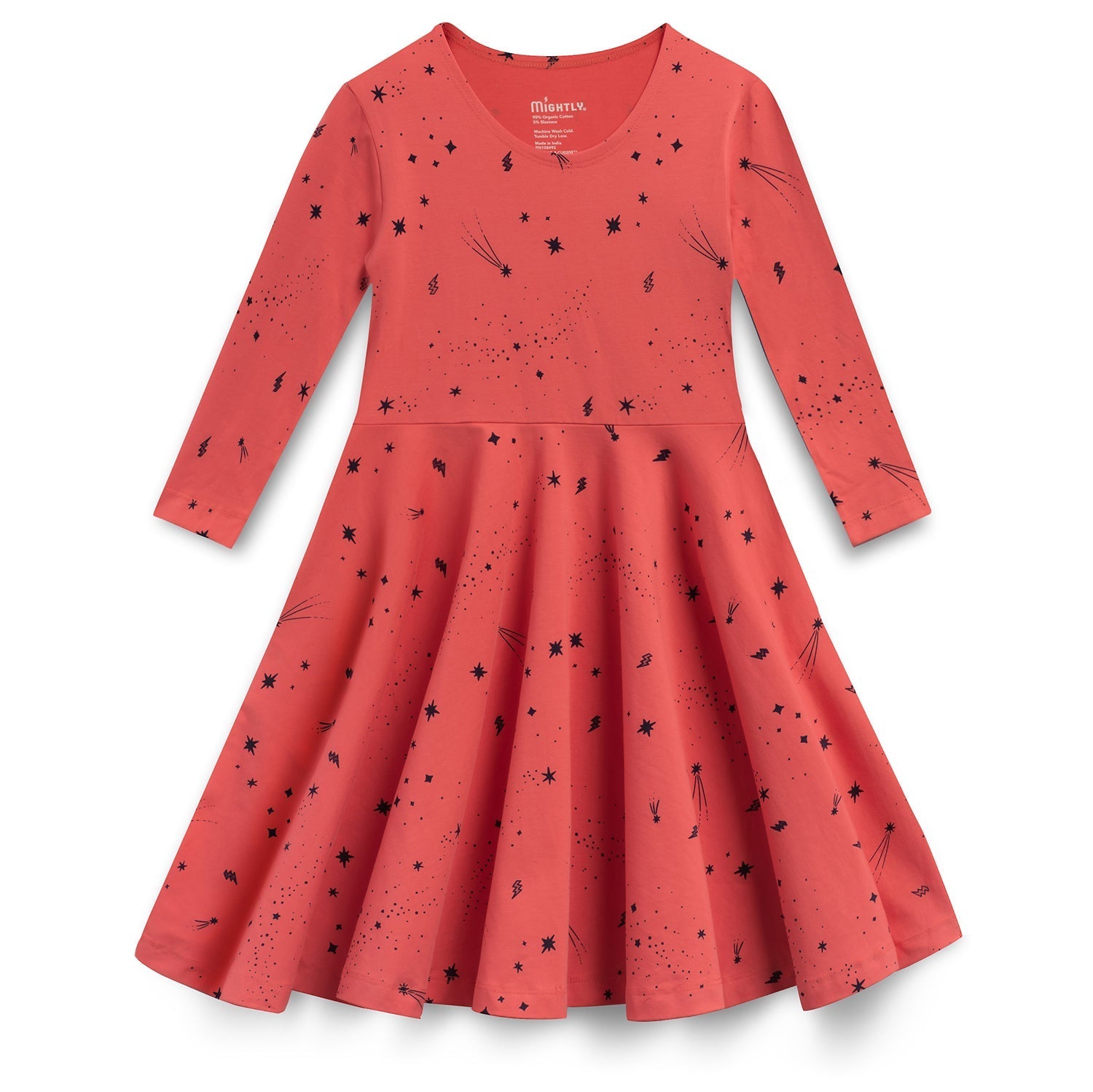 Kids Organic Cotton 3/4 Sleeve Twirl Dress: Shooting Star