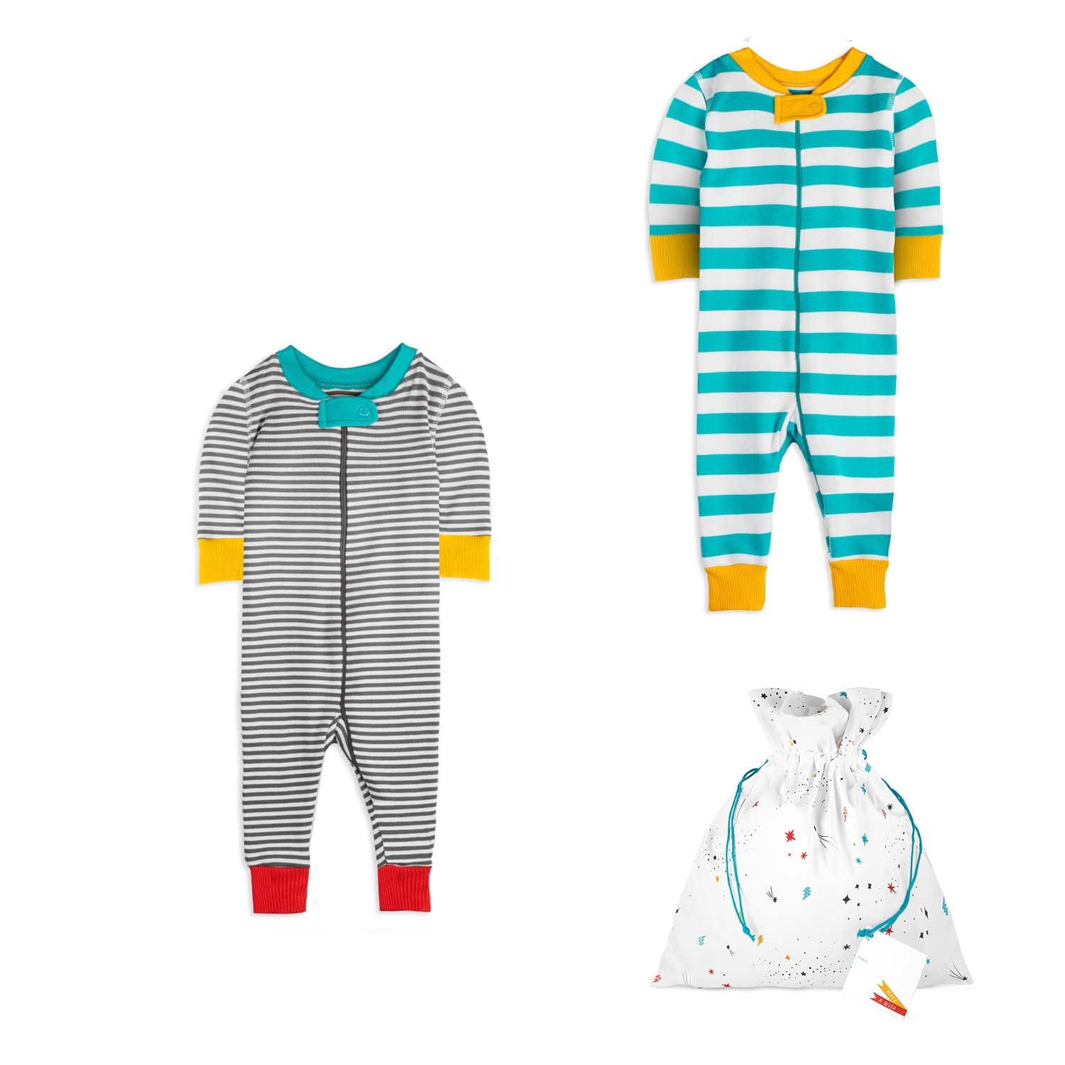 Gift Set: Two Baby Rompers with a Reusable Fabric Gift Bag
