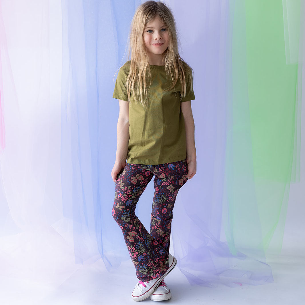 Kids Leggings: Organic Cotton Flared Yoga Pants in Flower Child