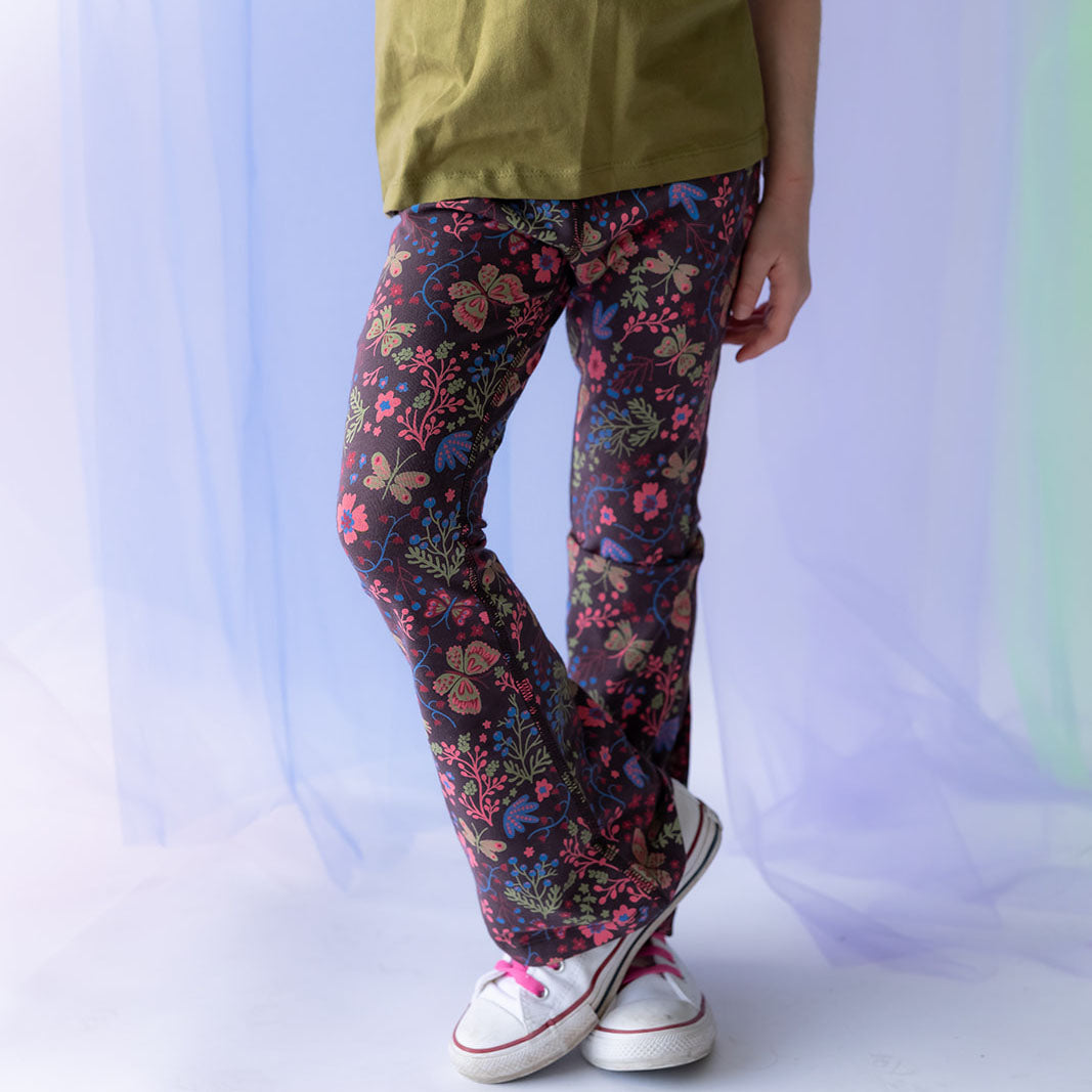 Kids Leggings: Organic Cotton Flared Yoga Pants in Flower Child