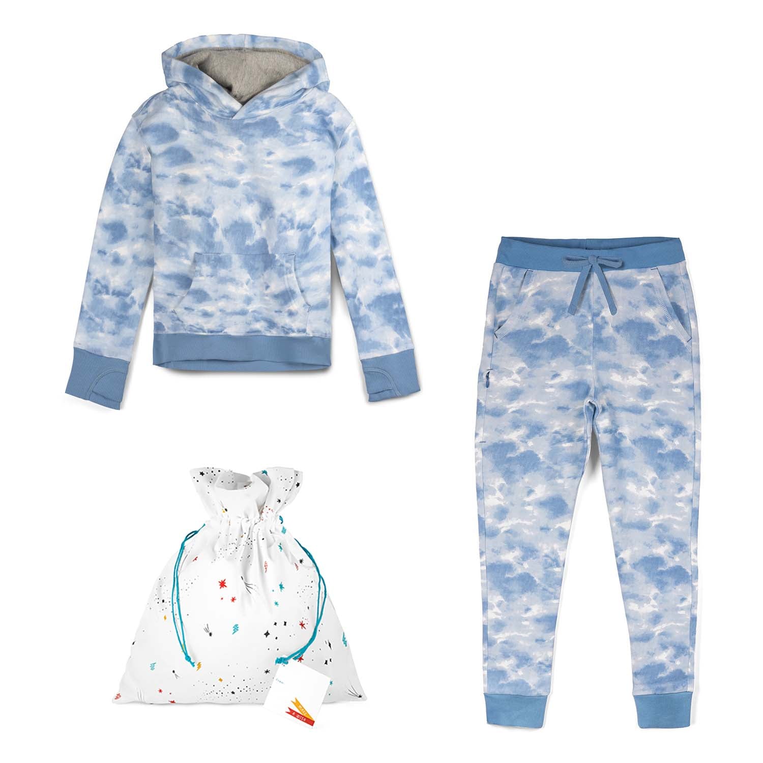 Gift Set: Kids Cozy Cloud Pullover Hoodie + Jogger with a Reusable Fabric Gift Bag