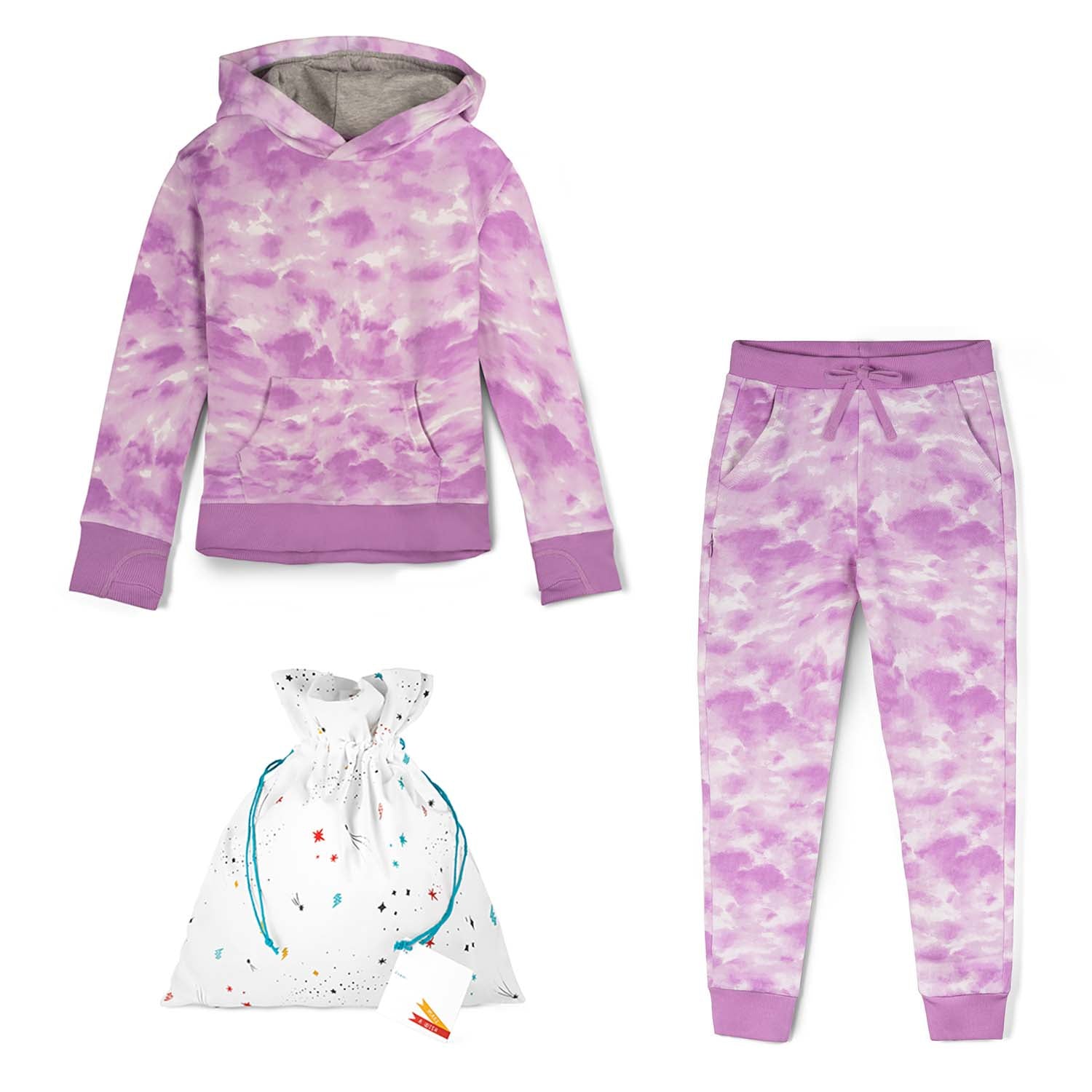 Gift Set: Kids Cozy Cloud Pullover Hoodie + Jogger with a Reusable Fabric Gift Bag