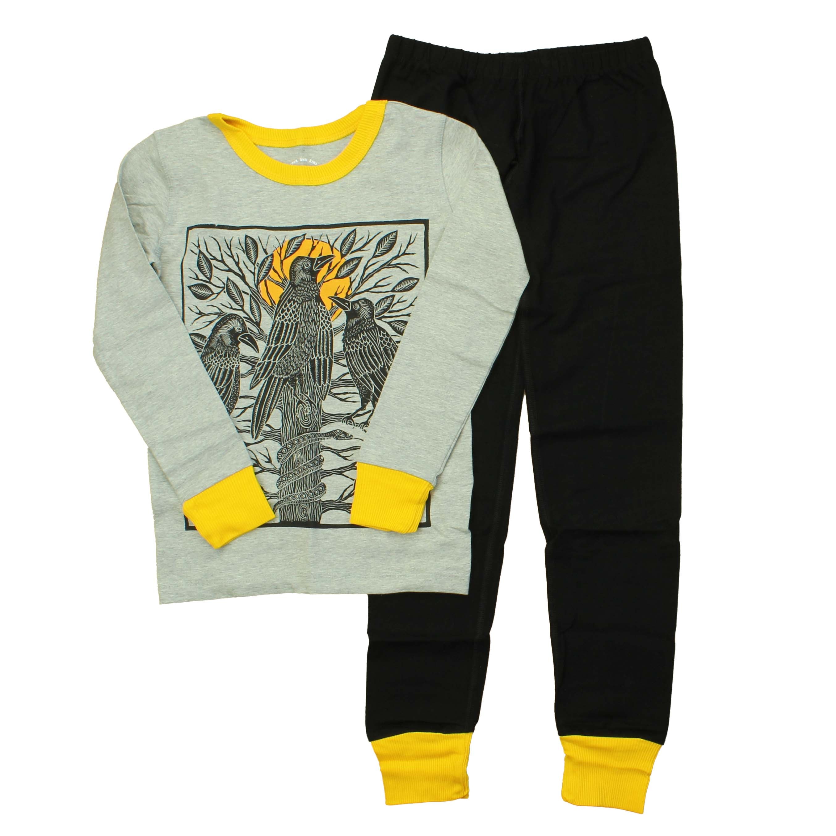 Pre-owned Black | Yellow | Birds PJ Set size: 14 Years Black | Yellow | Birds