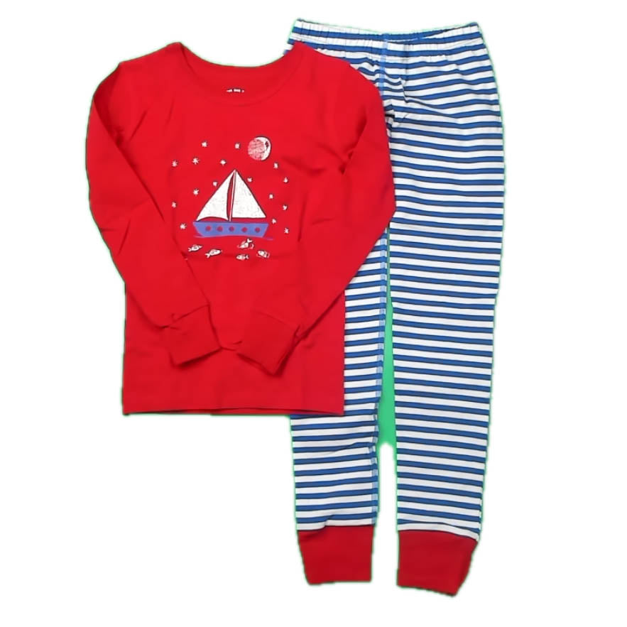 Pre-owned Red | White | Blue Stripe 2-piece Pajamas size: 2-5T Red | White | Blue Stripe