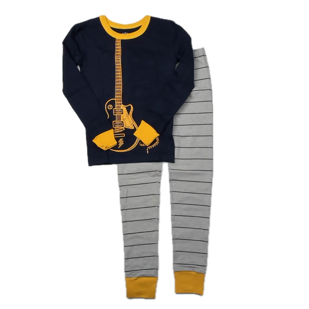 Pre-owned Gray | Navy Guitar 2-piece Pajamas size: 2T-5T Gray | Navy Guitar