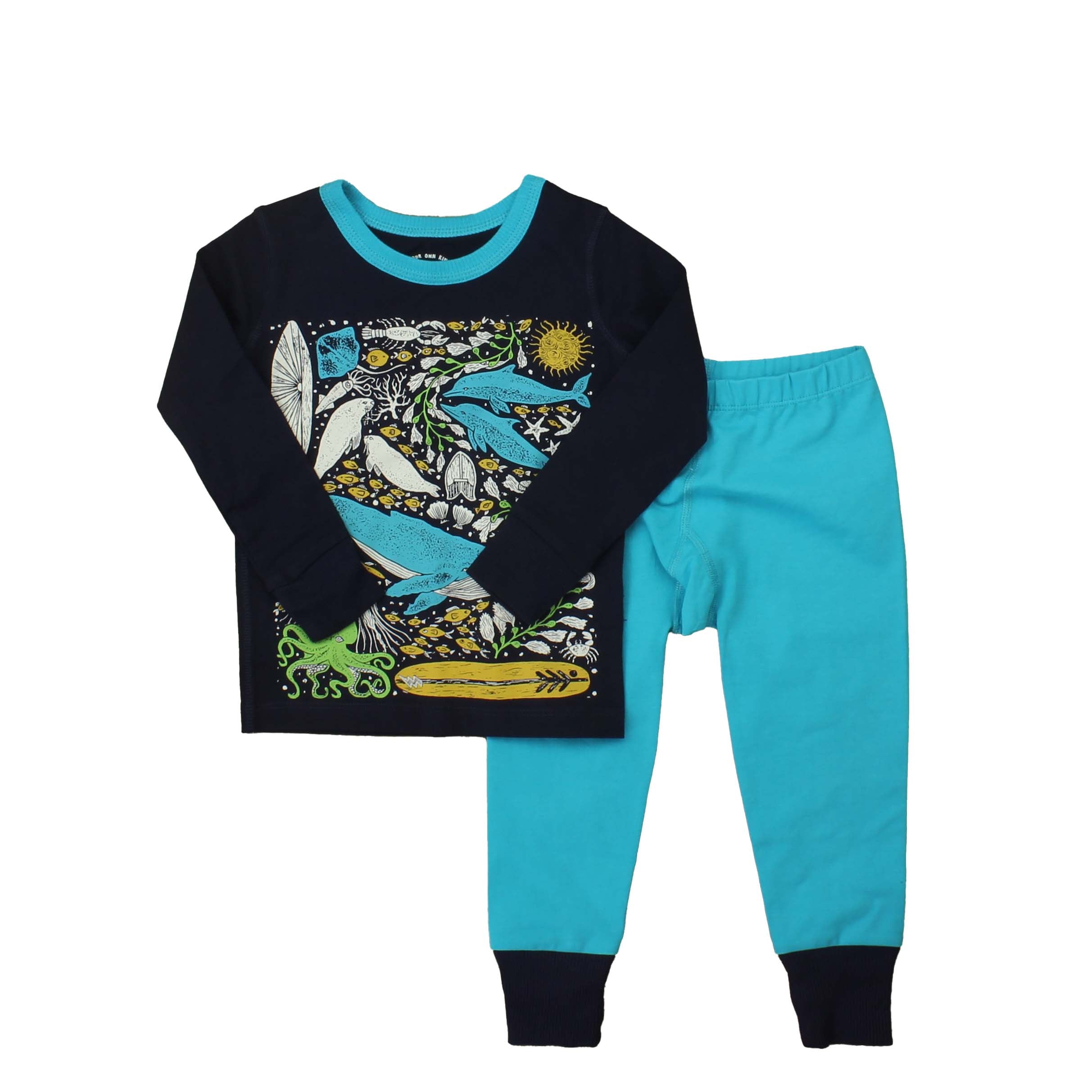 Pre-owned Navy | Turqouise | Fish PJ Set size: 2T