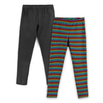Pre-owned Black | Rainbow Stripe Leggings size: 6-14 Years Black | Rainbow Stripe
