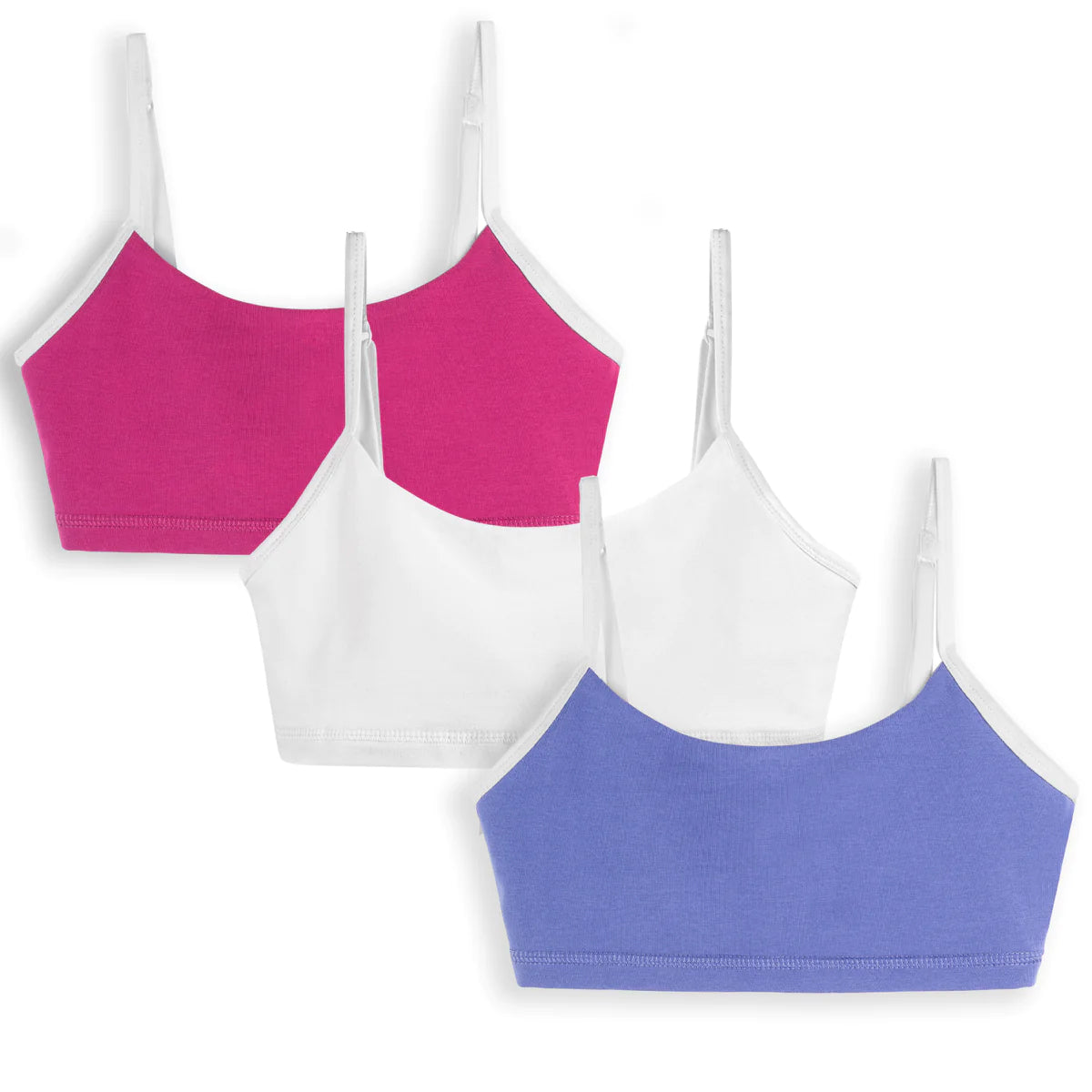 Pre-owned Rasberry | White | Periwinkle Bralette size: 6-14 Years Rasberry | White | Periwinkle