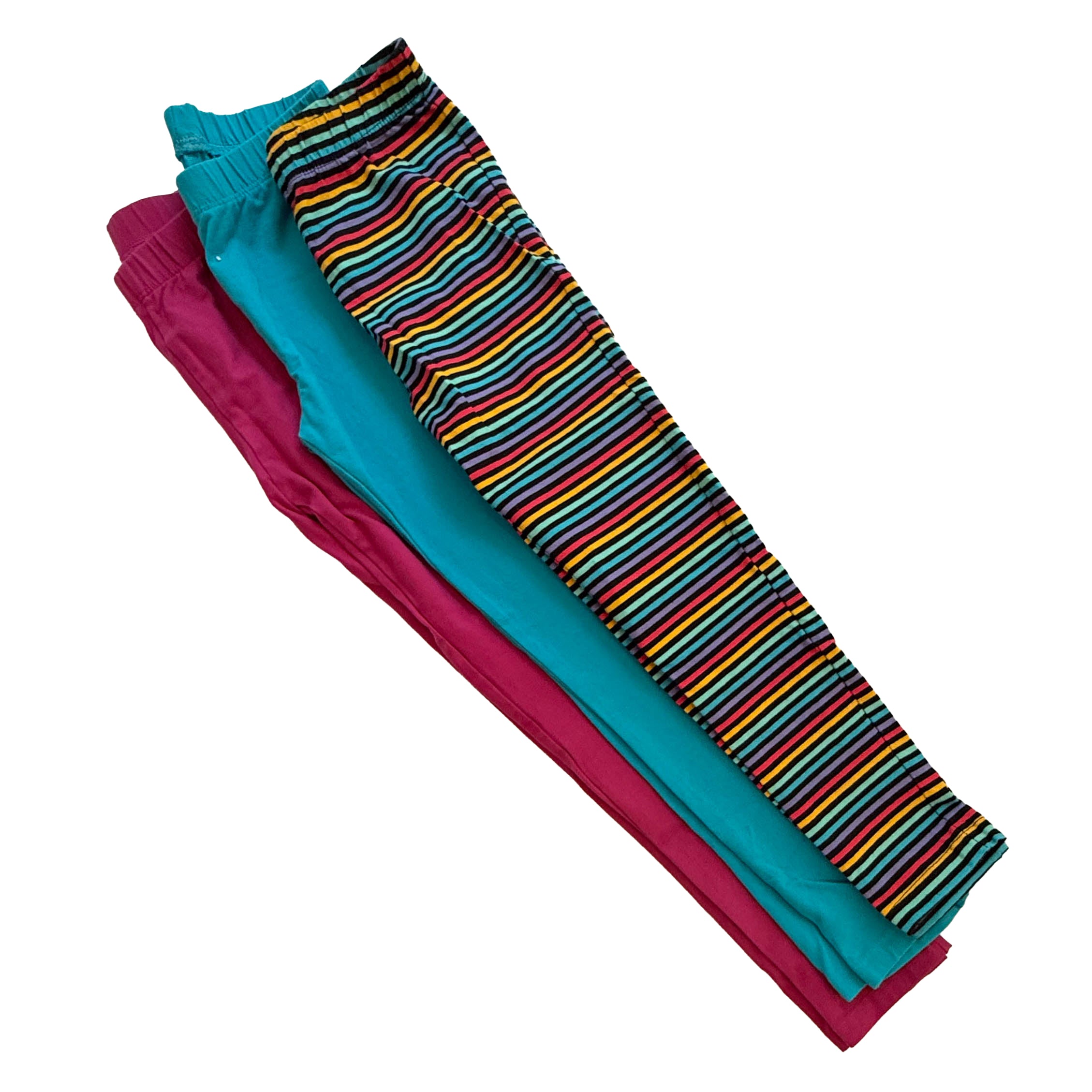Pre-owned Turquoise | Pink | Black Stripe Leggings size: 6-14 Years Turquoise | Pink | Black Stripe