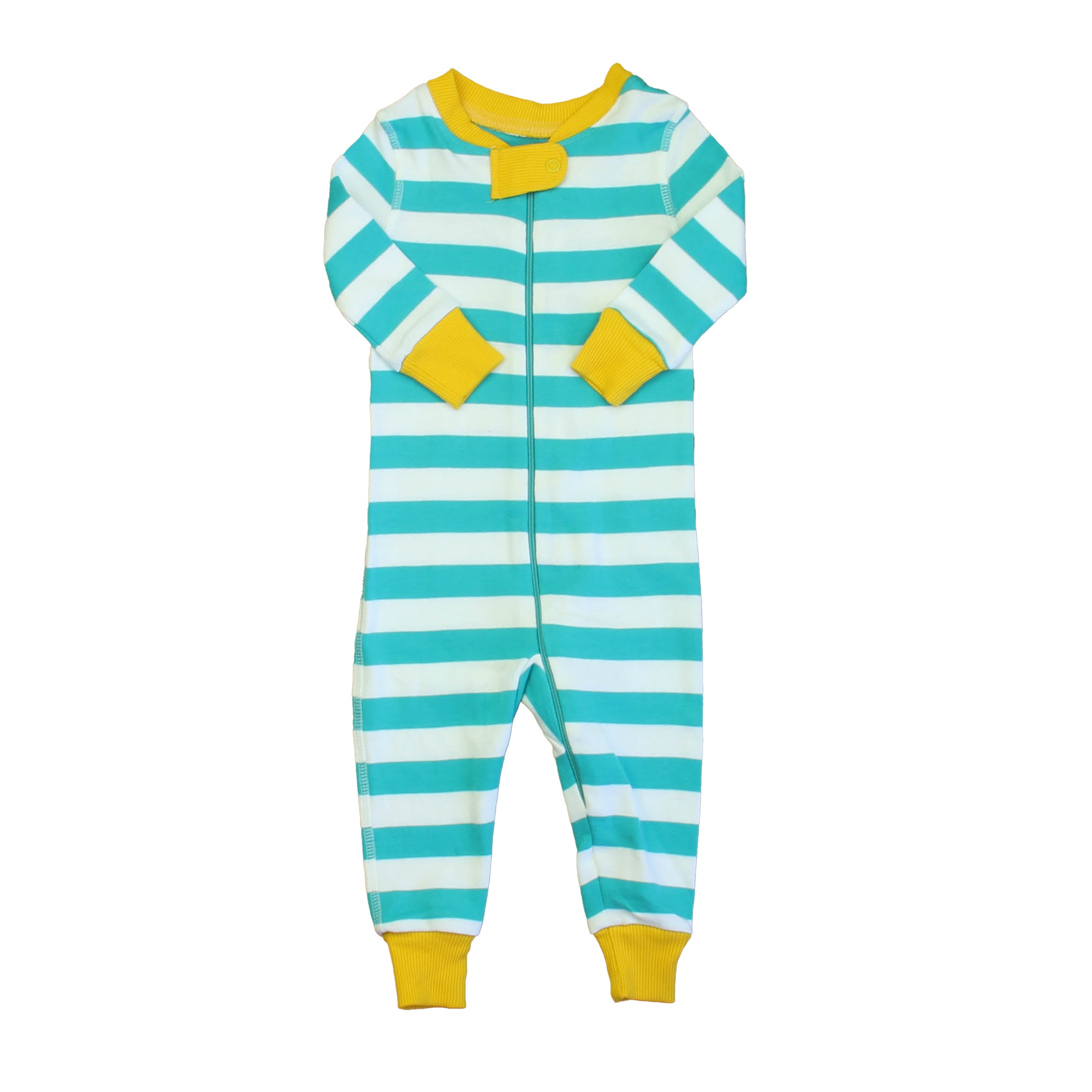Pre-owned Turquoise | Yellow Stripe 1-piece Non-footed Pajamas size: 6-9 Months Turquoise | Yellow Stripe
